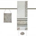 Yair emanuel Embroidered Raw Silk Women Tallit – Tallisack - Flowers White 16" X 70"  TAB-1W