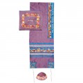 Yair emanuel Embroidered Raw Silk Tallit – Jerusalem Maroon 16" X 70"  TAB-2M