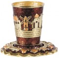 Jeweled Kiddush cup Brown with Emerald Crystals