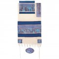 Yair emanuel Cotton and Silk Tallit – Jerusalem in blue TWS-4