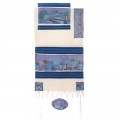 Yair emanuel Cotton and Silk Tallit – Jerusalem Dove in blue TWS-6