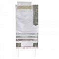 Yair emanuel Organza Tallit – White and Grey 17" x 72"  TAR-3
