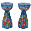 Blue Brances and Pomegranates New Shape Medium Candlesticks