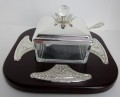 Glass and Wood Honey Dish, square