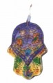 Wall Hanging Hand Painted Glass Hamsa-Menorah